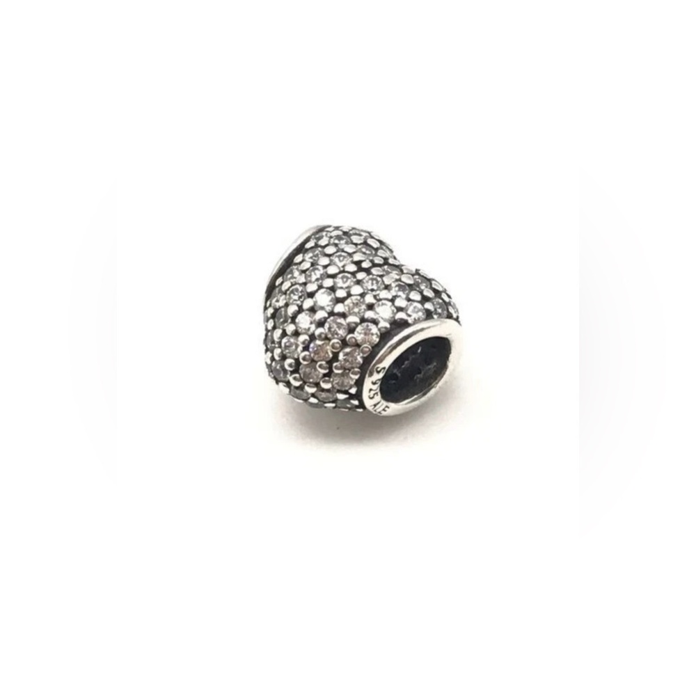 Retired Authentic Pandora 925 Silver/CZ Pavé Heart Charm 791052CZ